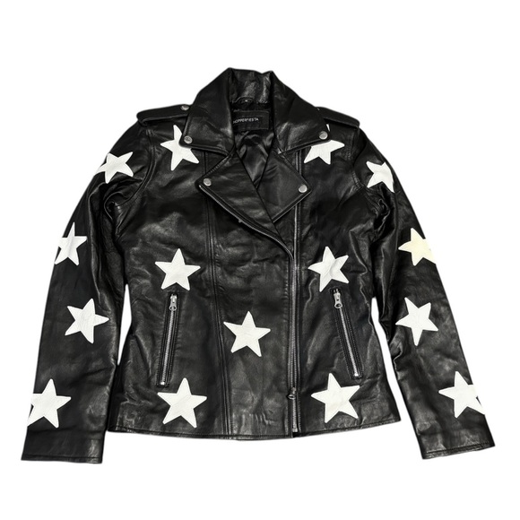 Shopperfiesta Zaylee Lambskin Leather Star Biker Jacket - Picture 4 of 8